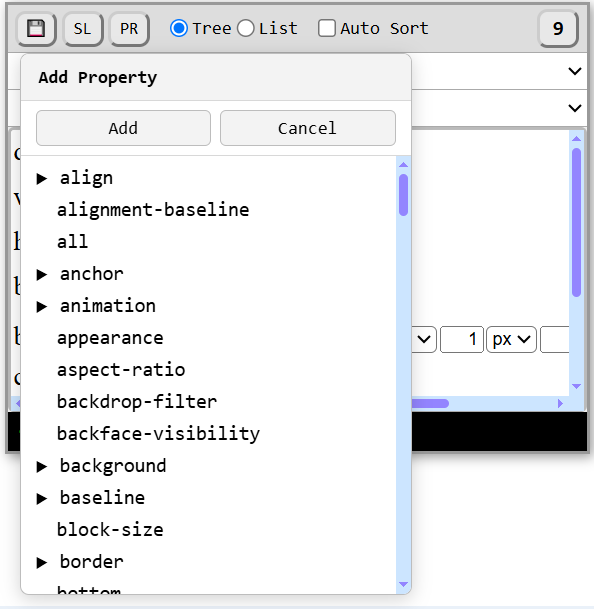 Screenshot: Tree view