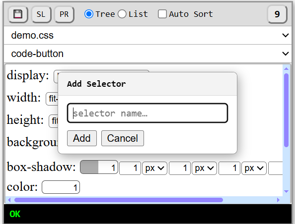 Screenshot: Adding a selector