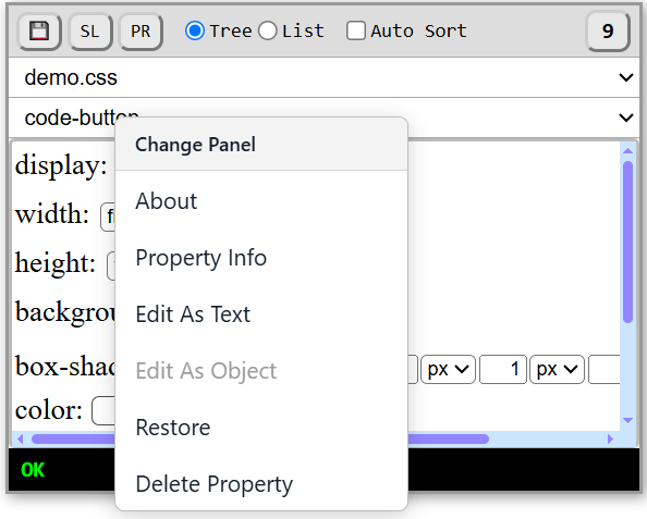 Screenshot: More menu options