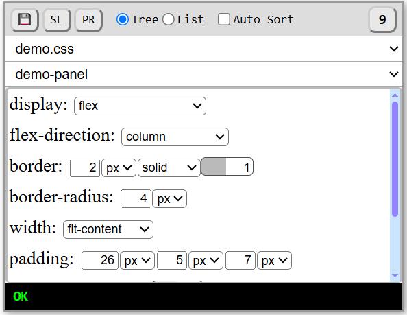 Screenshot: The properties panel