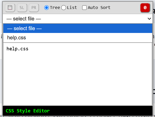 Screenshot: Selecting a CSS file — dropdown list