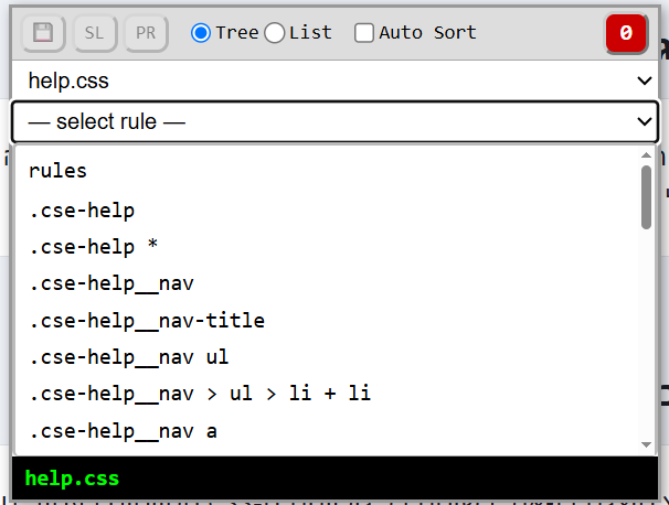 Screenshot: Selecting a selector